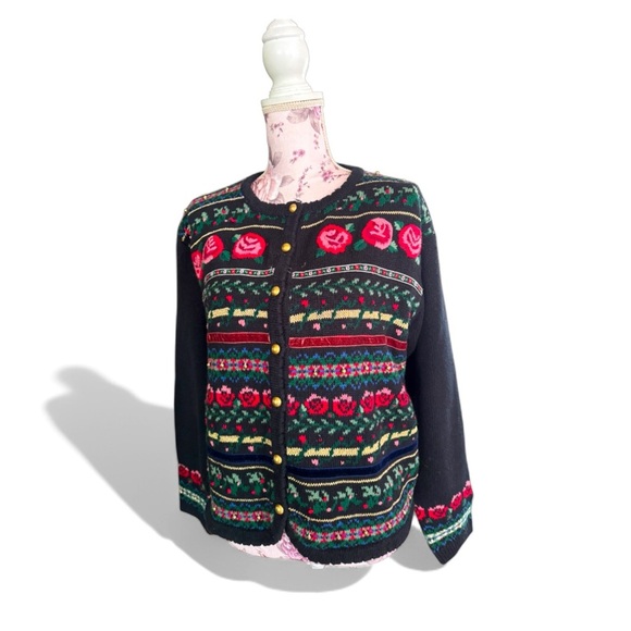 Vintage Christina Embroidered Knit  Cardigan Sweater - Picture 4 of 5